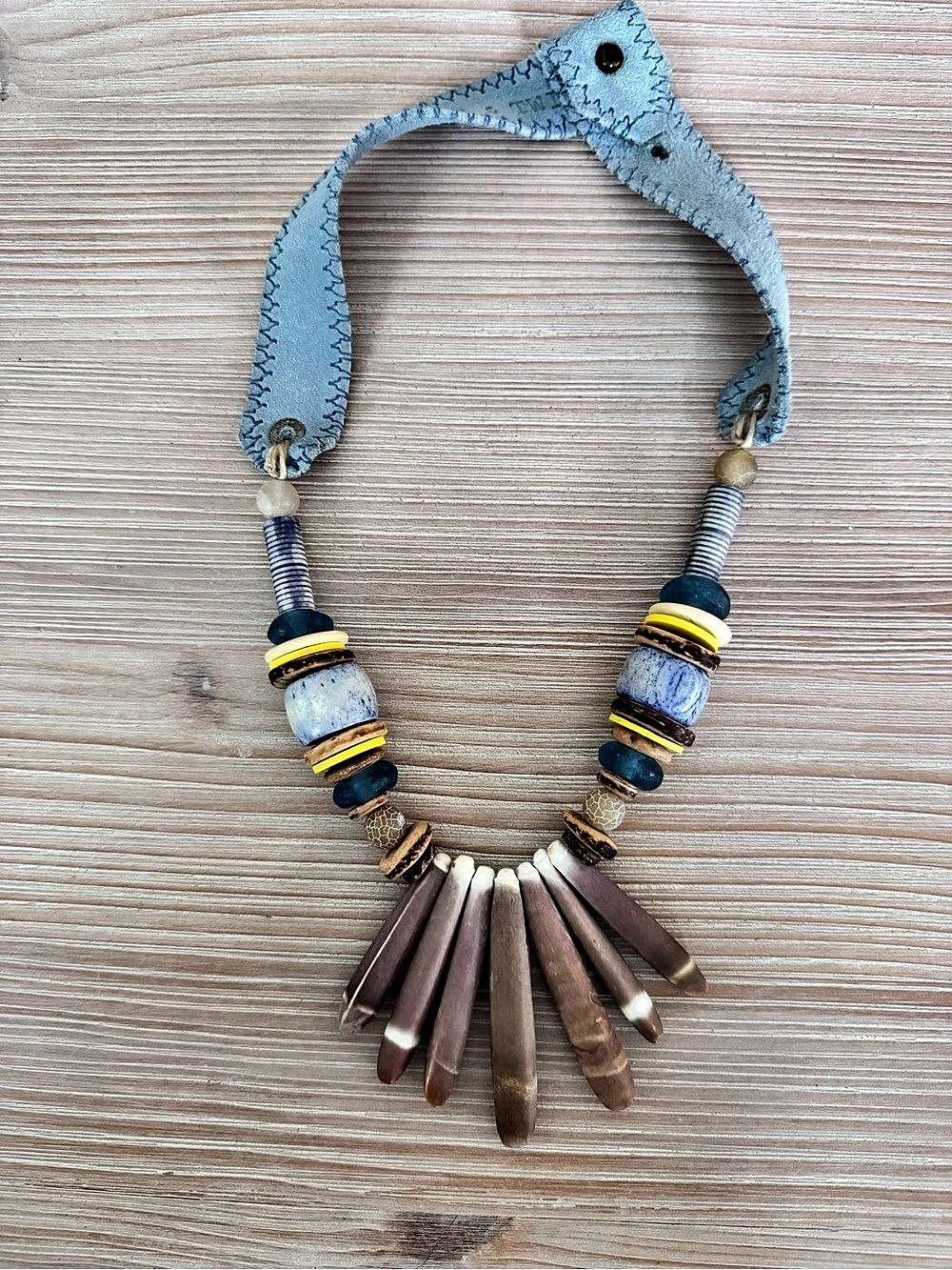 Twine & Twig Statement Pendant Necklace in Blue & Brown